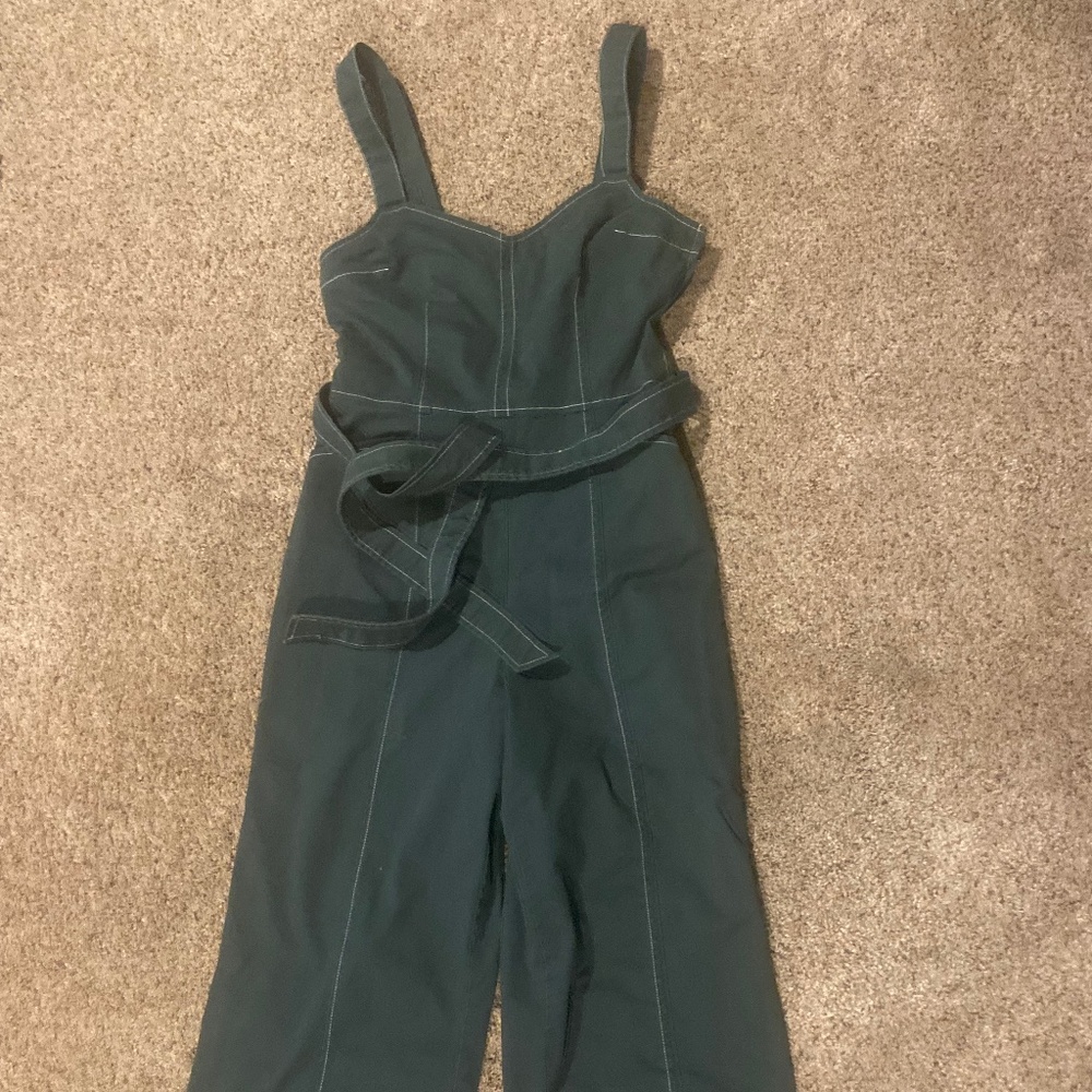 Modcloth Dark Green Wide-Leg Jumpsuit with Belt